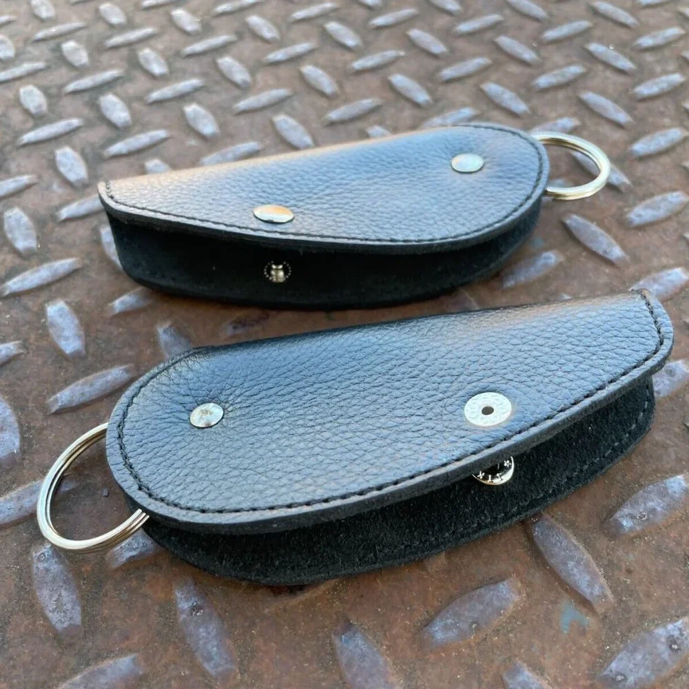 Genuine Leather Keychains Black Handmade Keys Holder Lot of 2 Keyrings Keyfobs